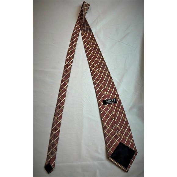 Gucci Red/Yellow/White Diagonal Plaid Tie - Picture 1 of 3